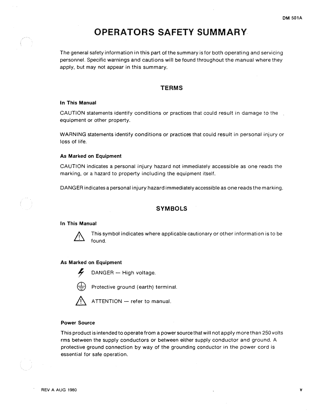 Tektronix DM 501A manual 