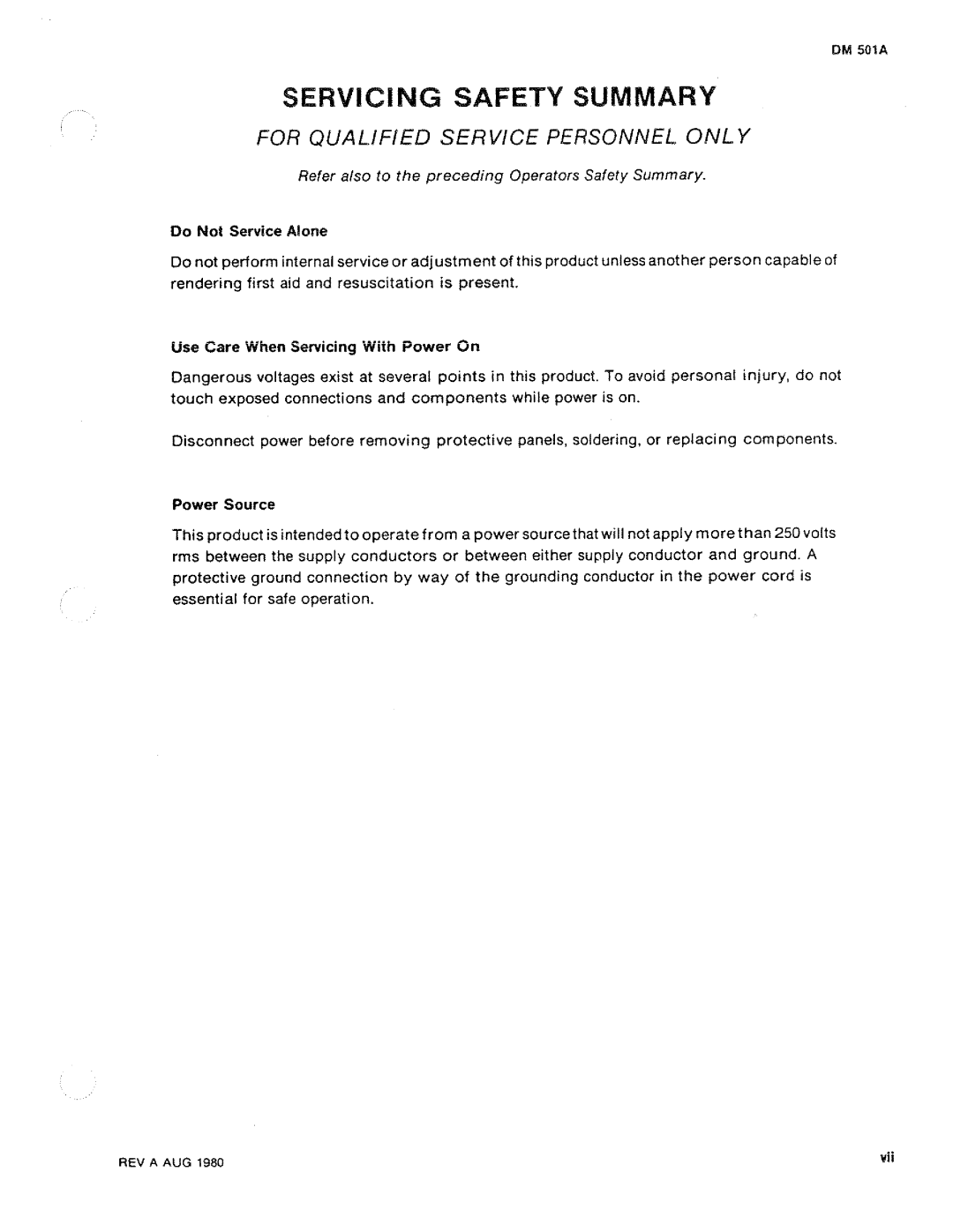 Tektronix DM 501A manual 