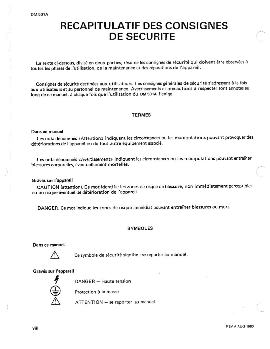 Tektronix DM 501A manual 