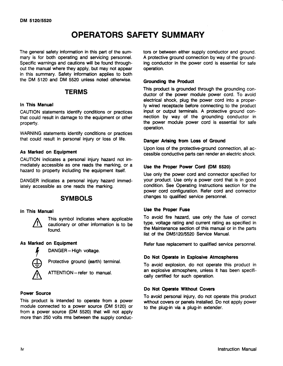 Tektronix DM 5120, DM 5520 manual 