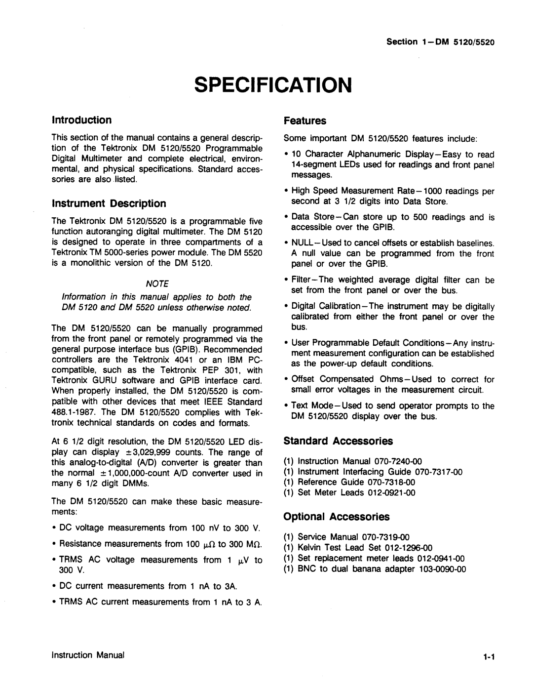 Tektronix DM 5120, DM 5520 manual 