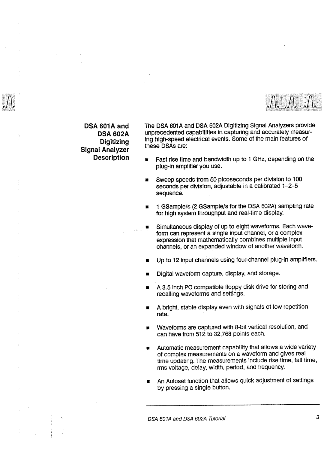 Tektronix DSA 60A, DSA 602A manual 