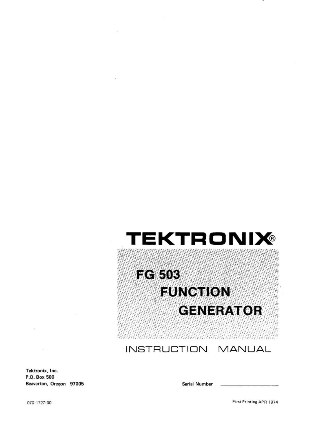 Tektronix FG 503 manual 