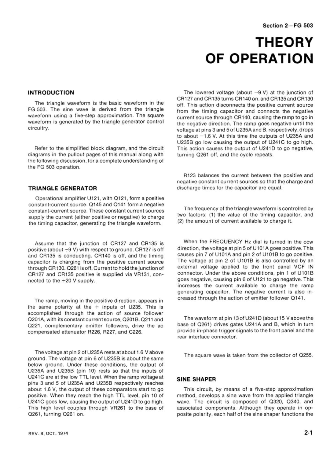 Tektronix FG 503 manual 