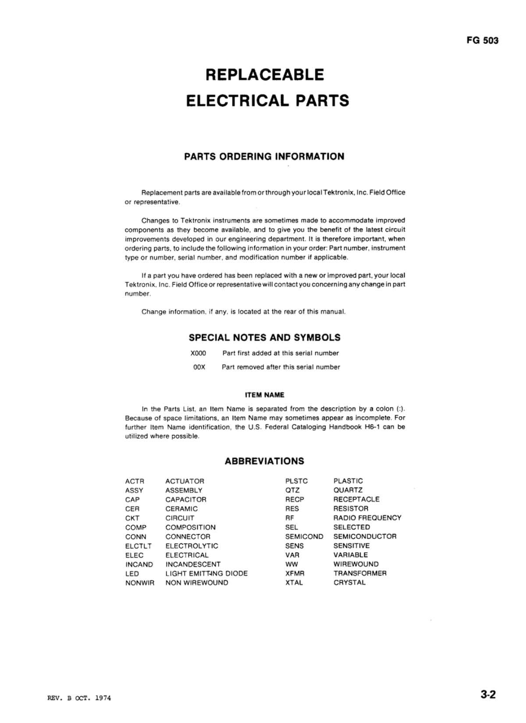 Tektronix FG 503 manual 