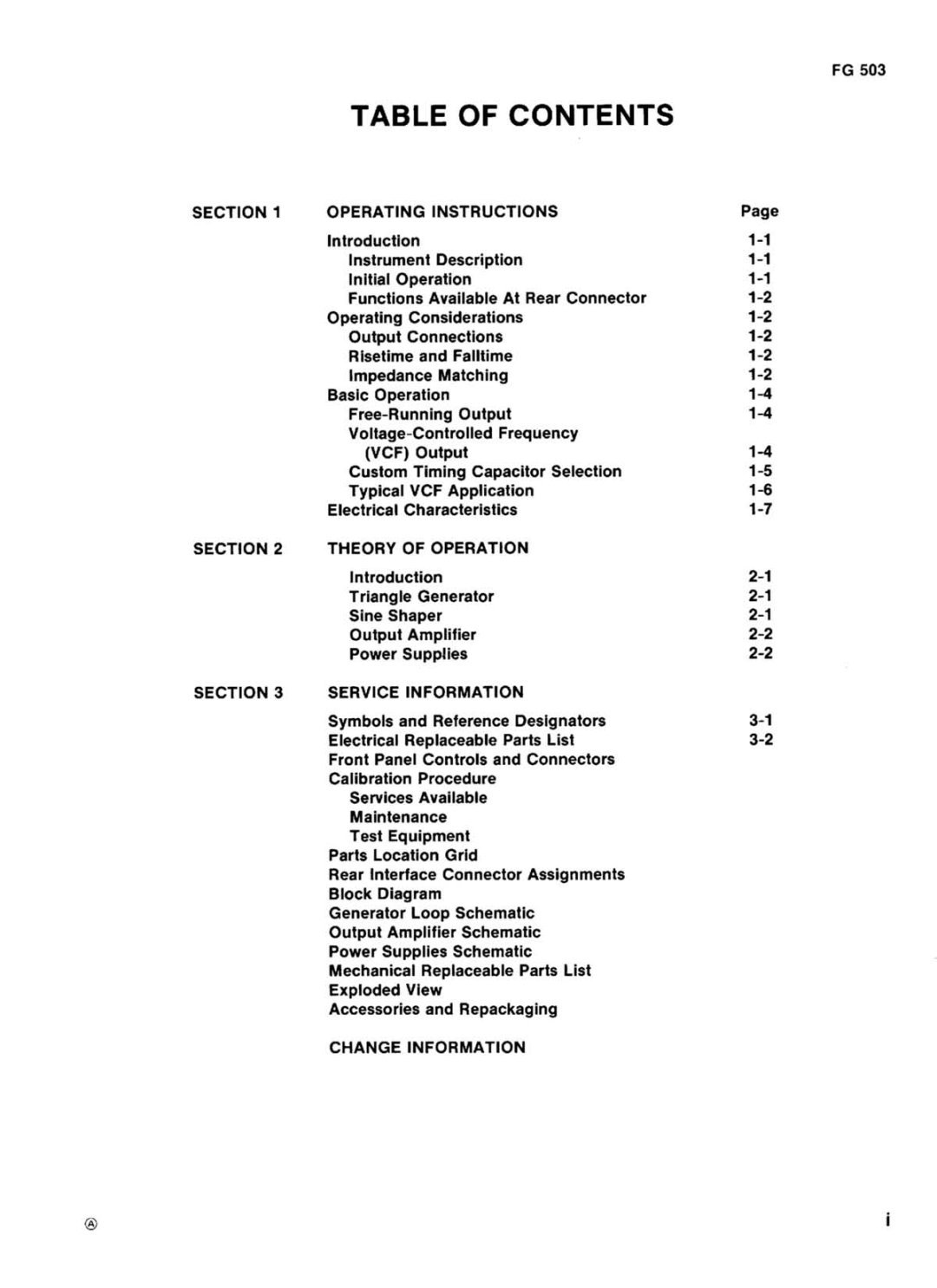 Tektronix FG 503 manual 