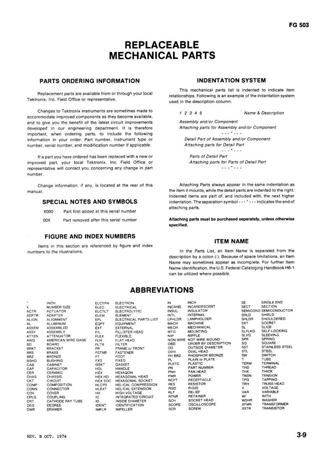 Tektronix FG 503 manual 