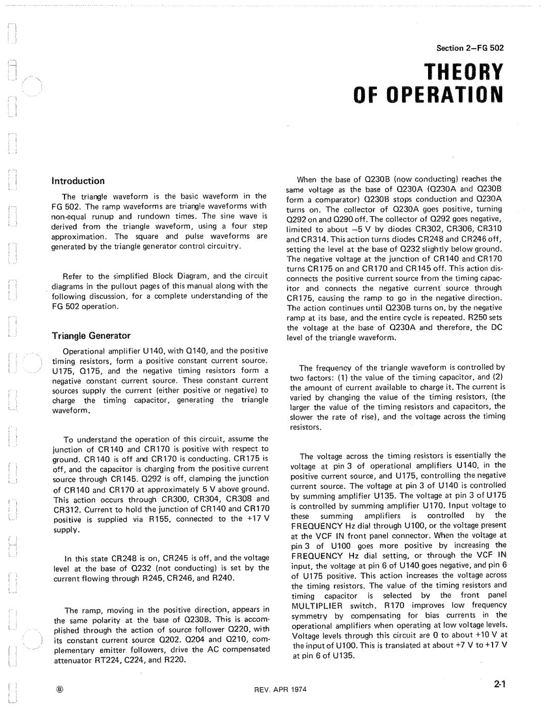 Tektronix FG502 manual 