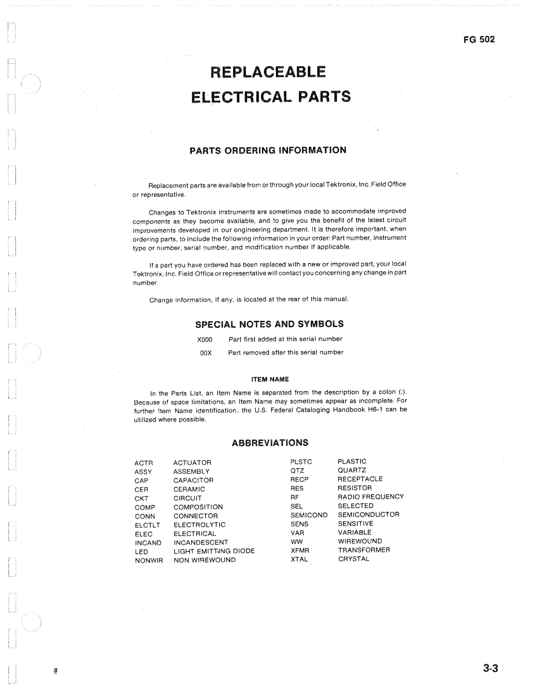 Tektronix FG502 manual 