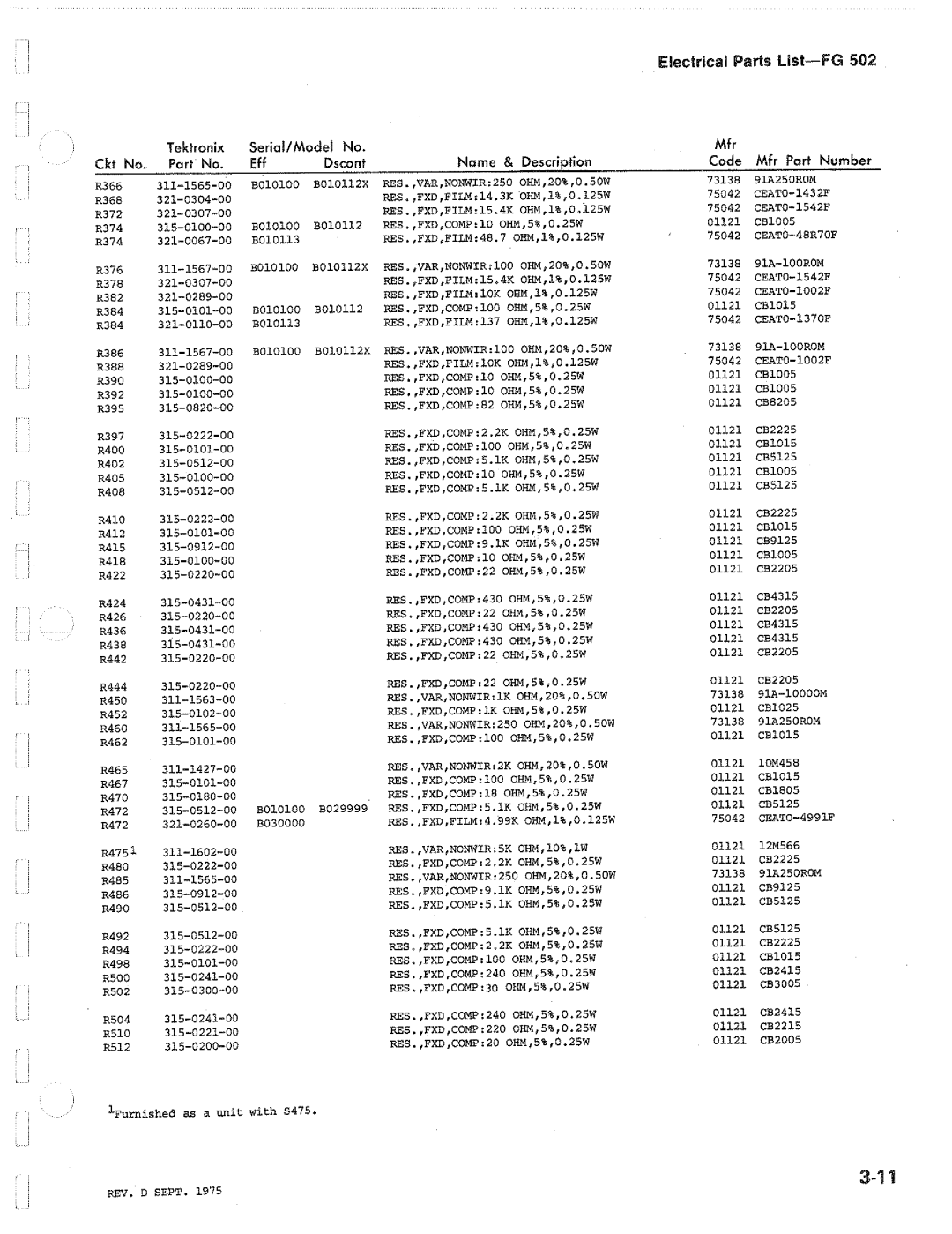 Tektronix FG502 manual 