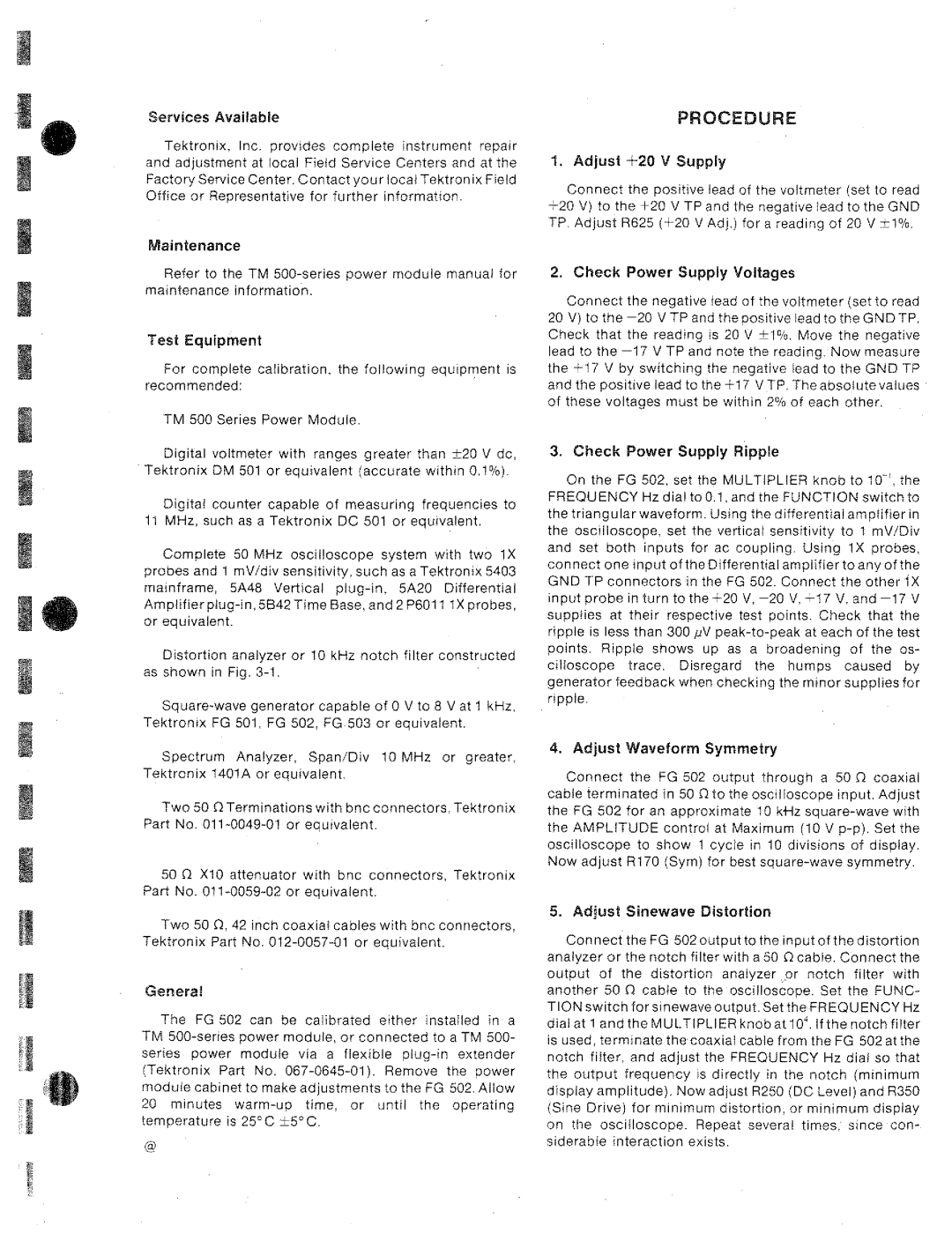 Tektronix FG502 manual 