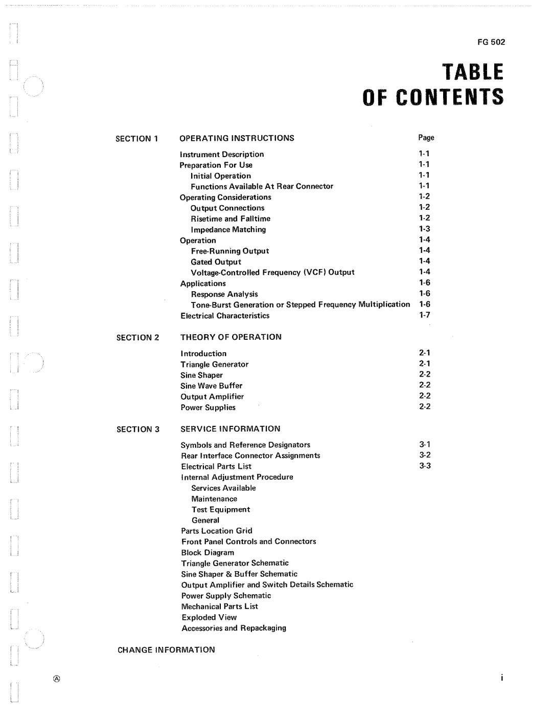 Tektronix FG502 manual 