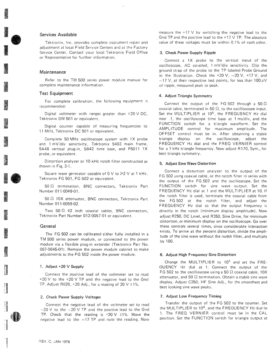 Tektronix FG502 manual 