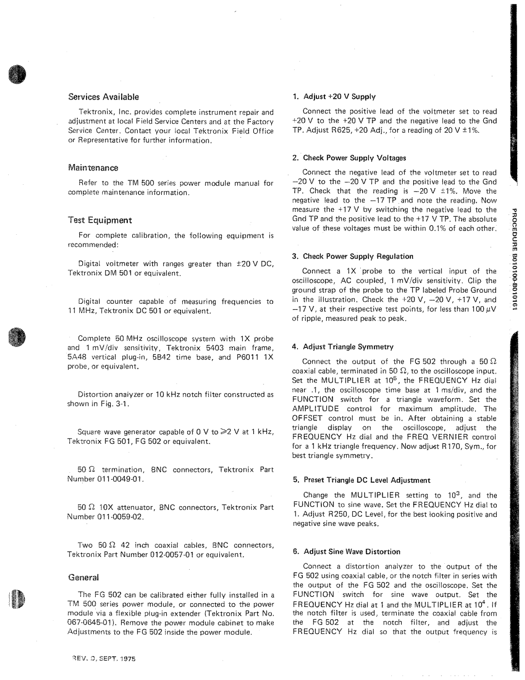 Tektronix FG502 manual 