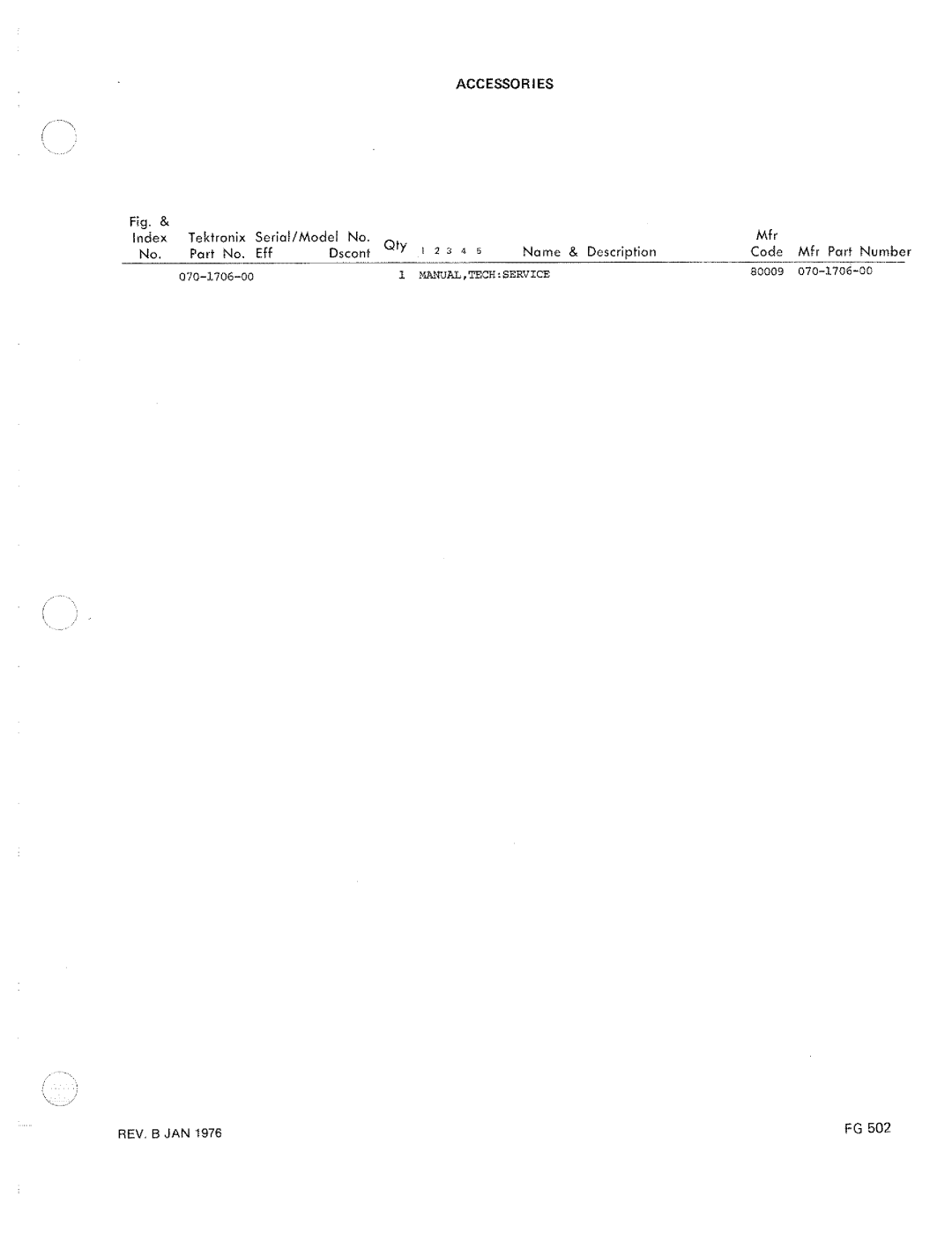 Tektronix FG502 manual 