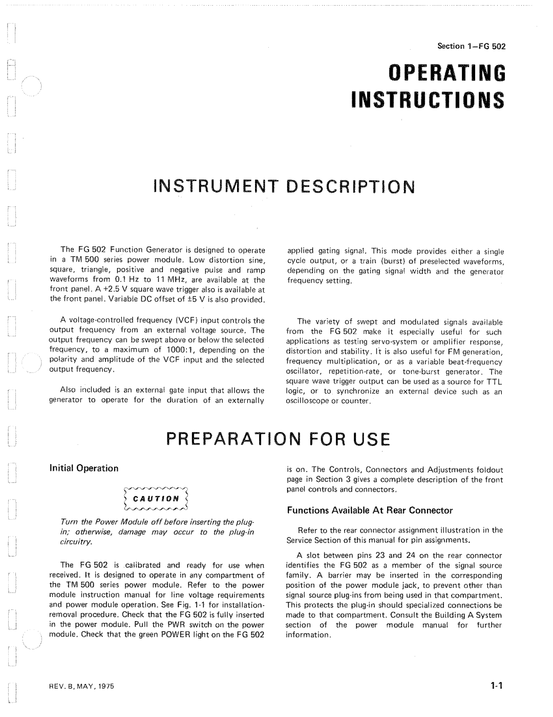 Tektronix FG502 manual 