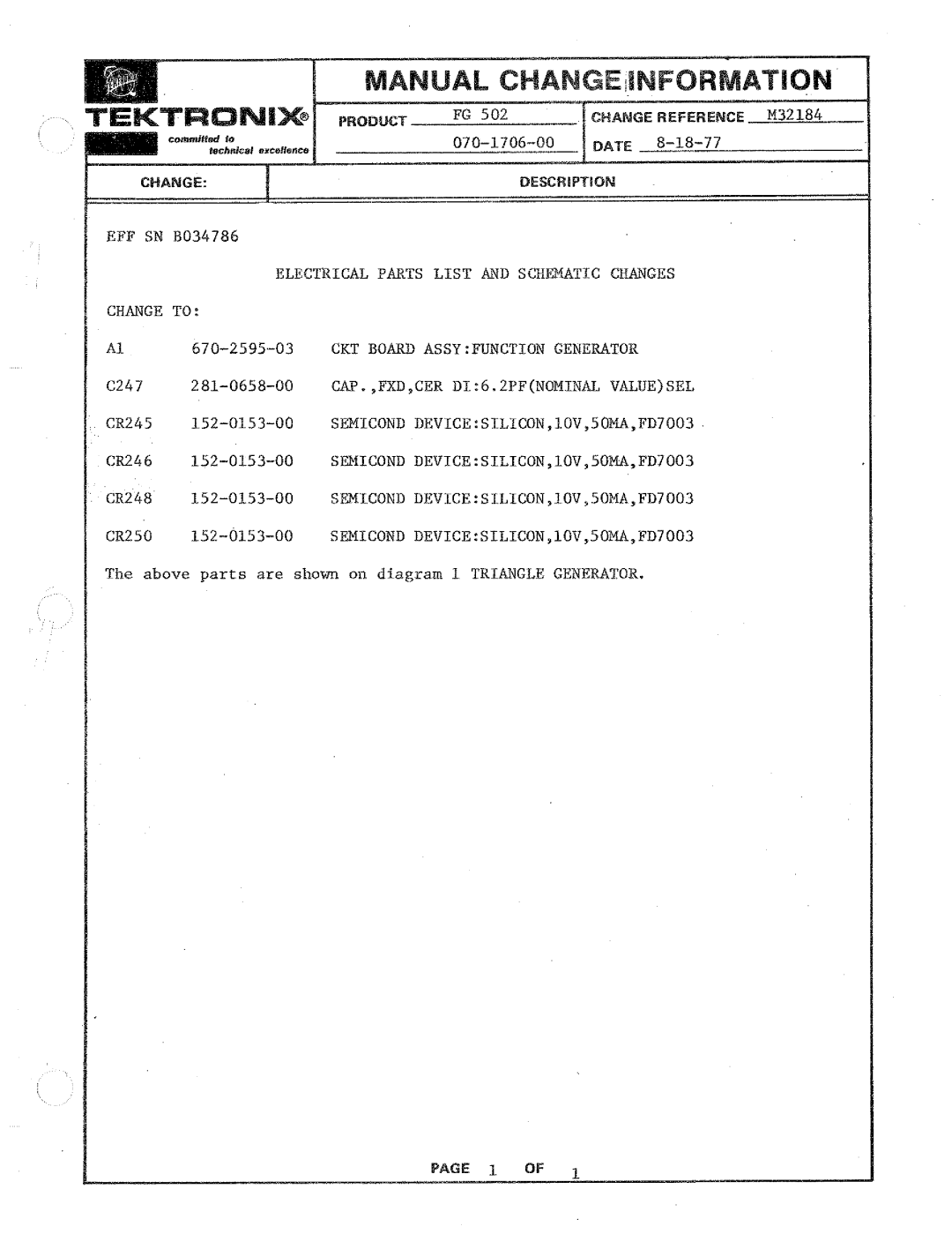 Tektronix FG502 manual 