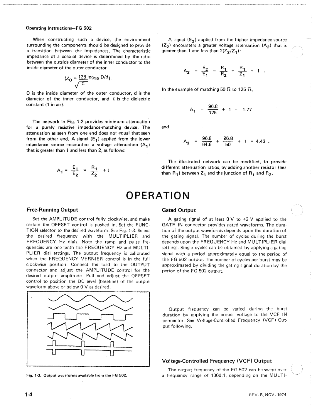 Tektronix FG502 manual 