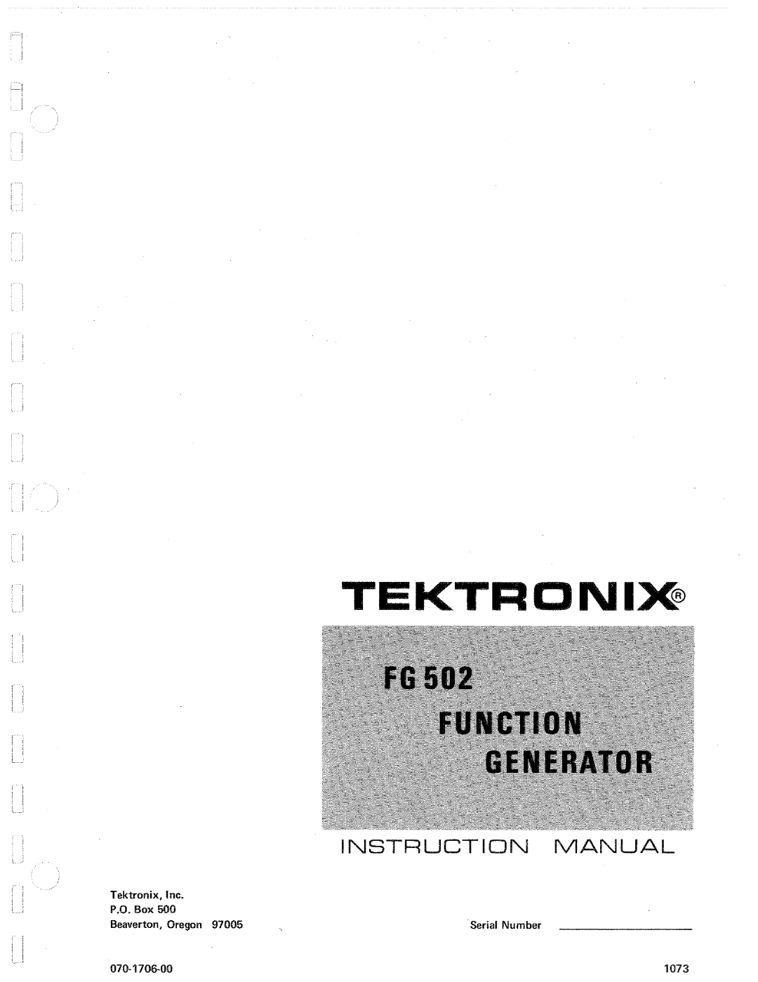 Tektronix FG502 manual 