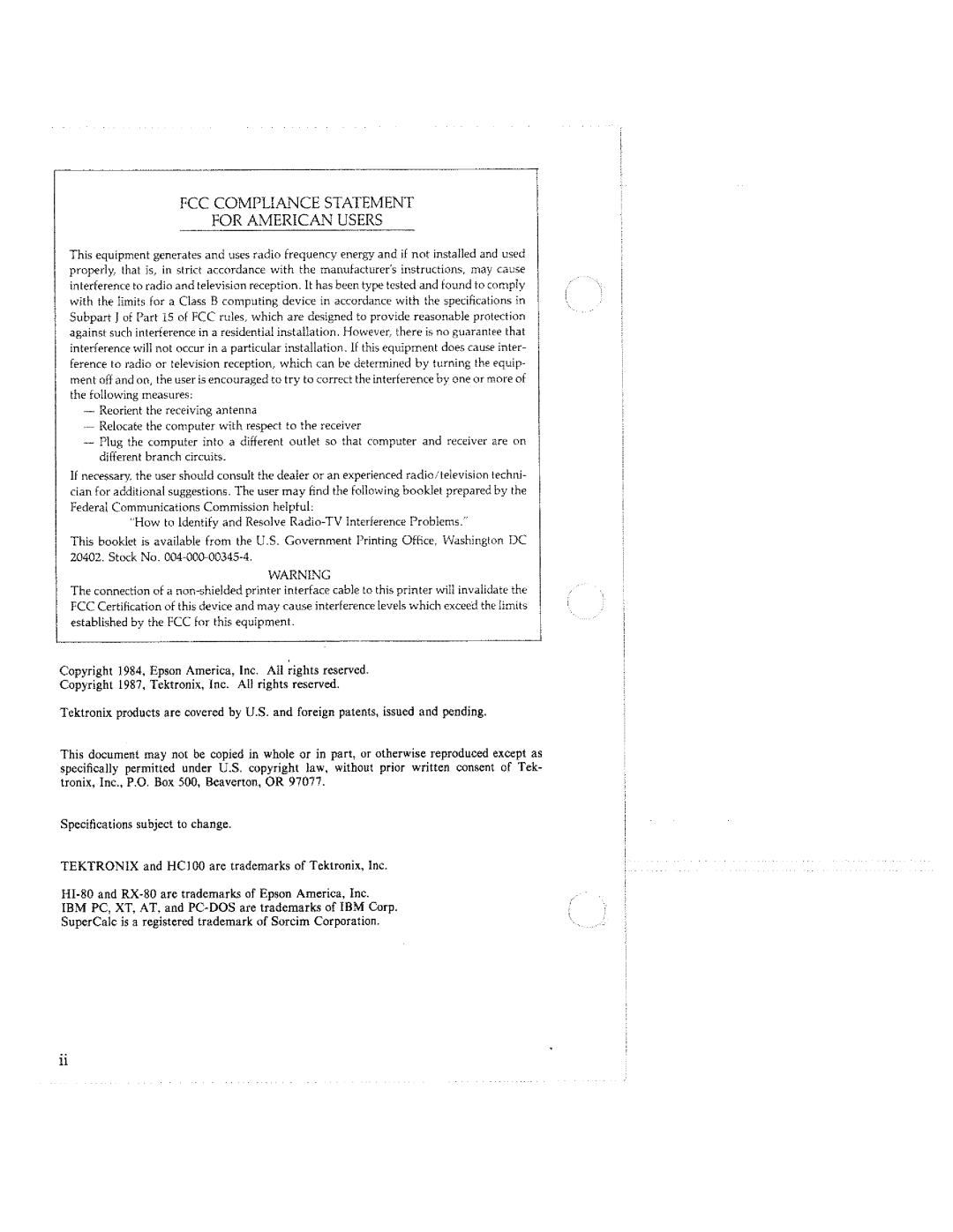 Tektronix HC100 manual 