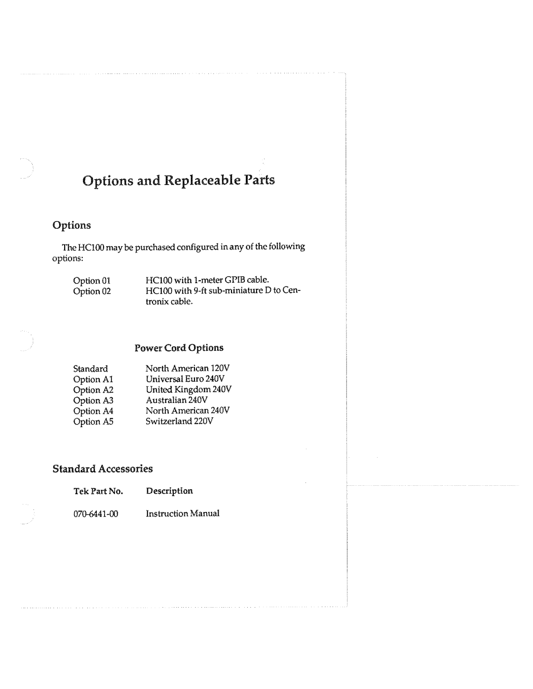 Tektronix HC100 manual 