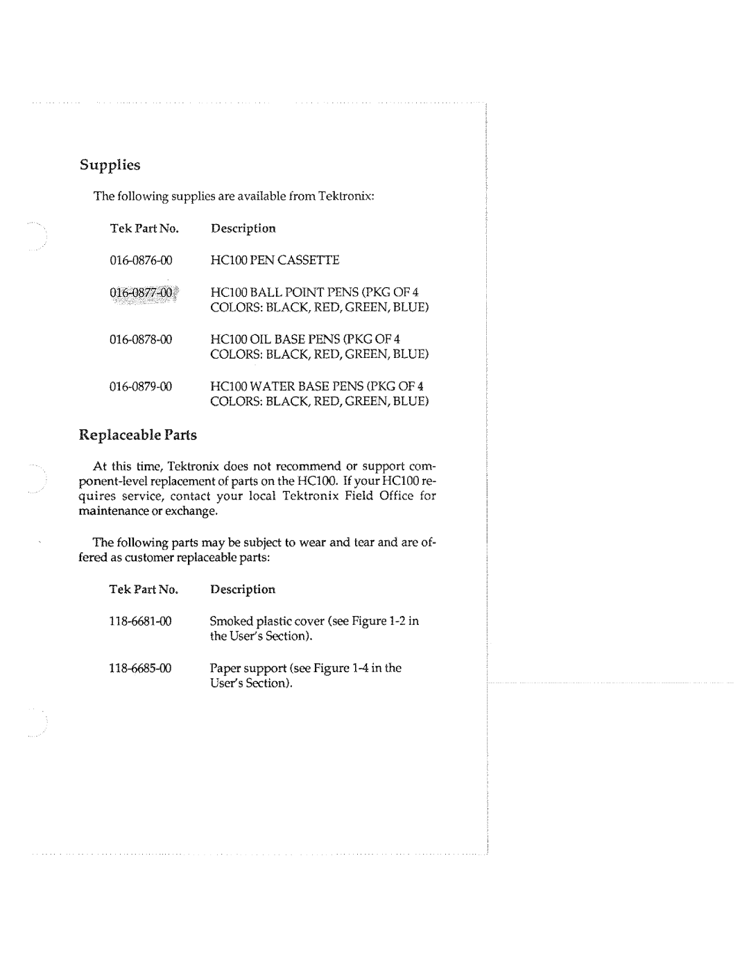 Tektronix HC100 manual 