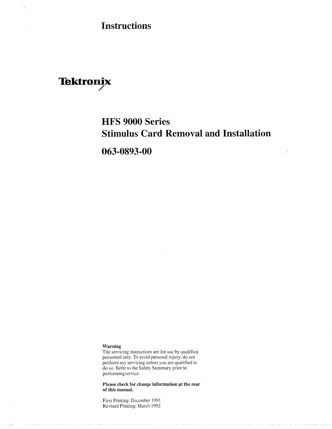 Tektronix HFS 9000 manual 