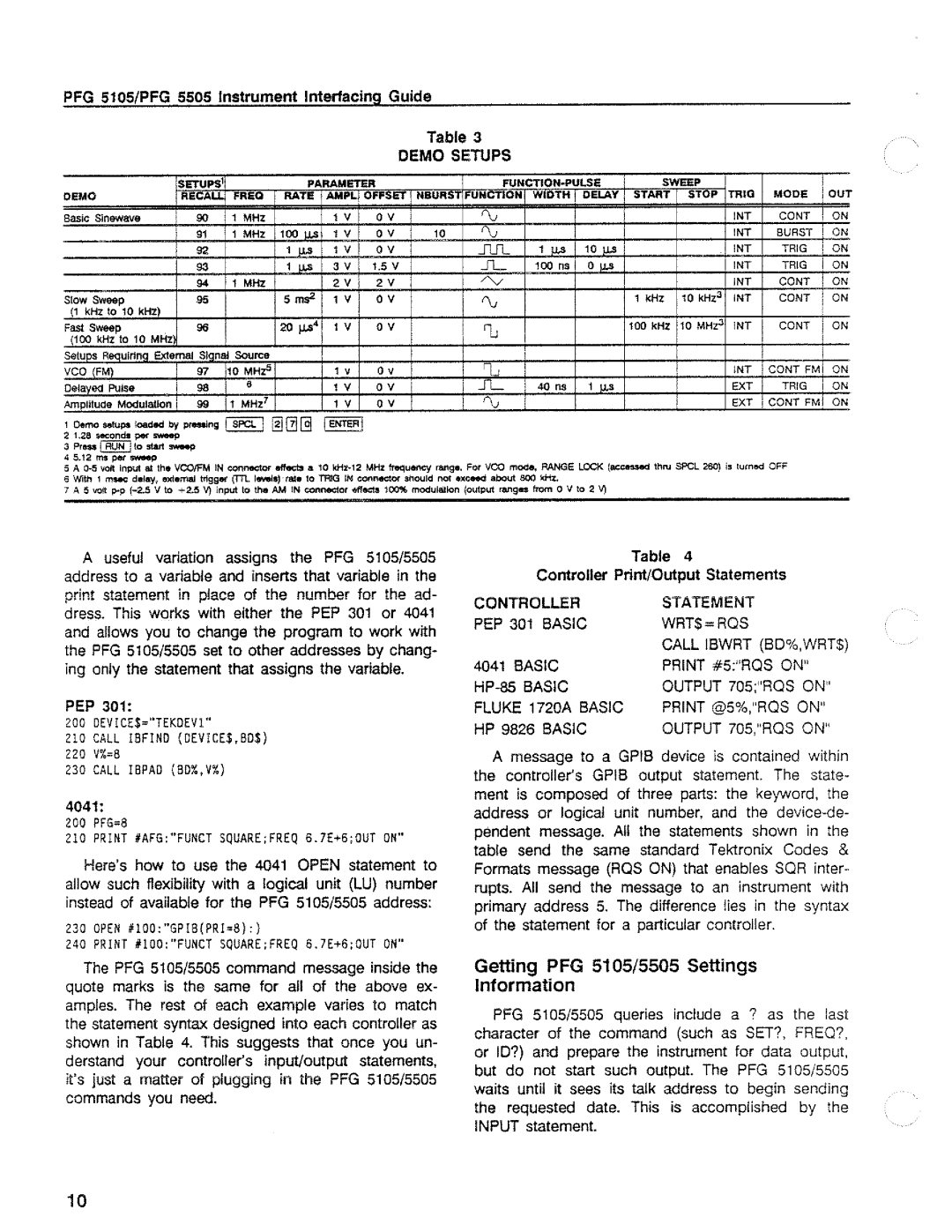 Tektronix PFG 5105, 5505 manual 