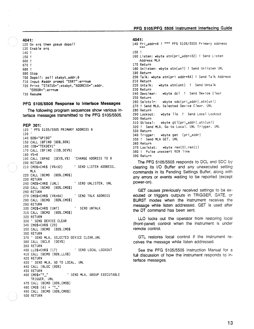 Tektronix 5505, PFG 5105 manual 