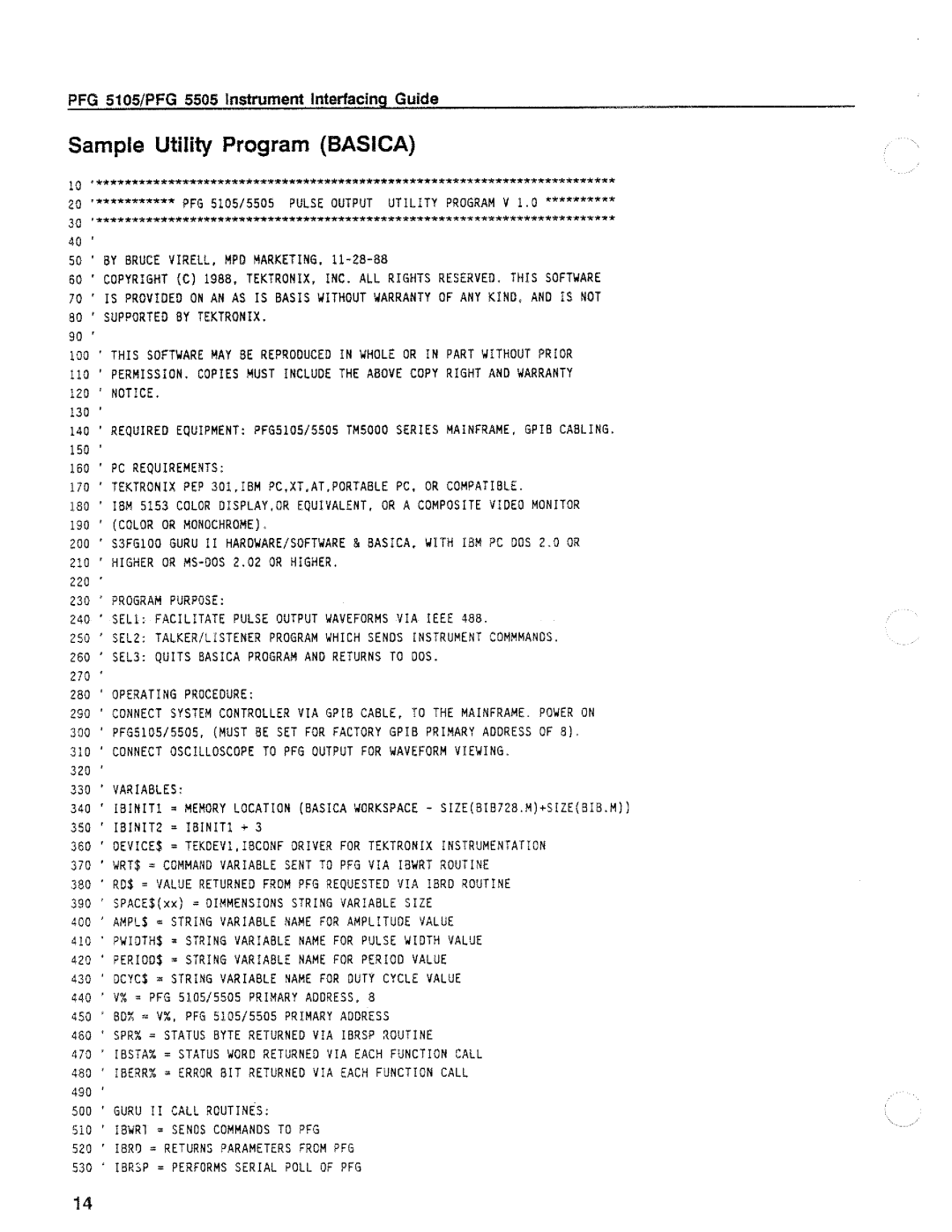 Tektronix PFG 5105, 5505 manual 