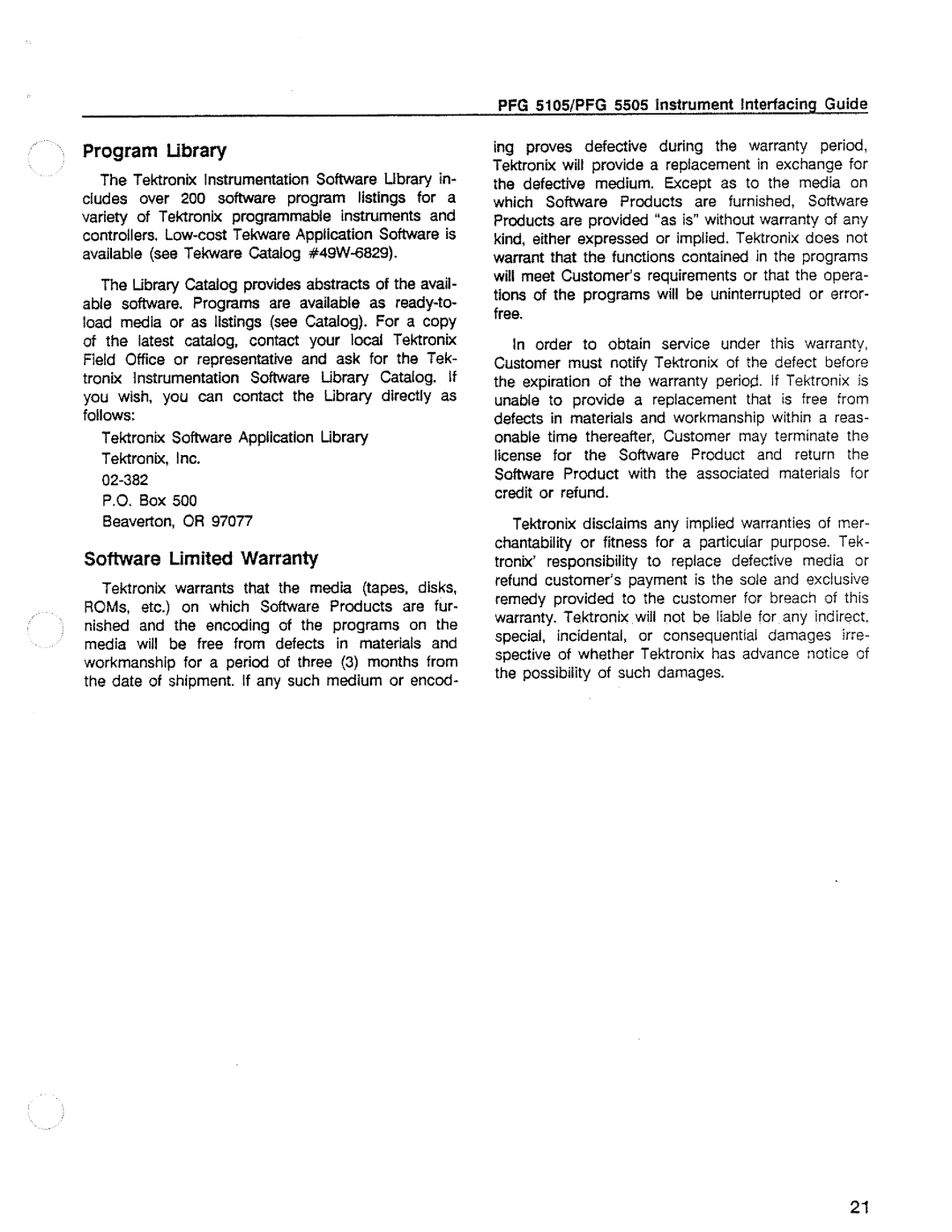 Tektronix 5505, PFG 5105 manual 