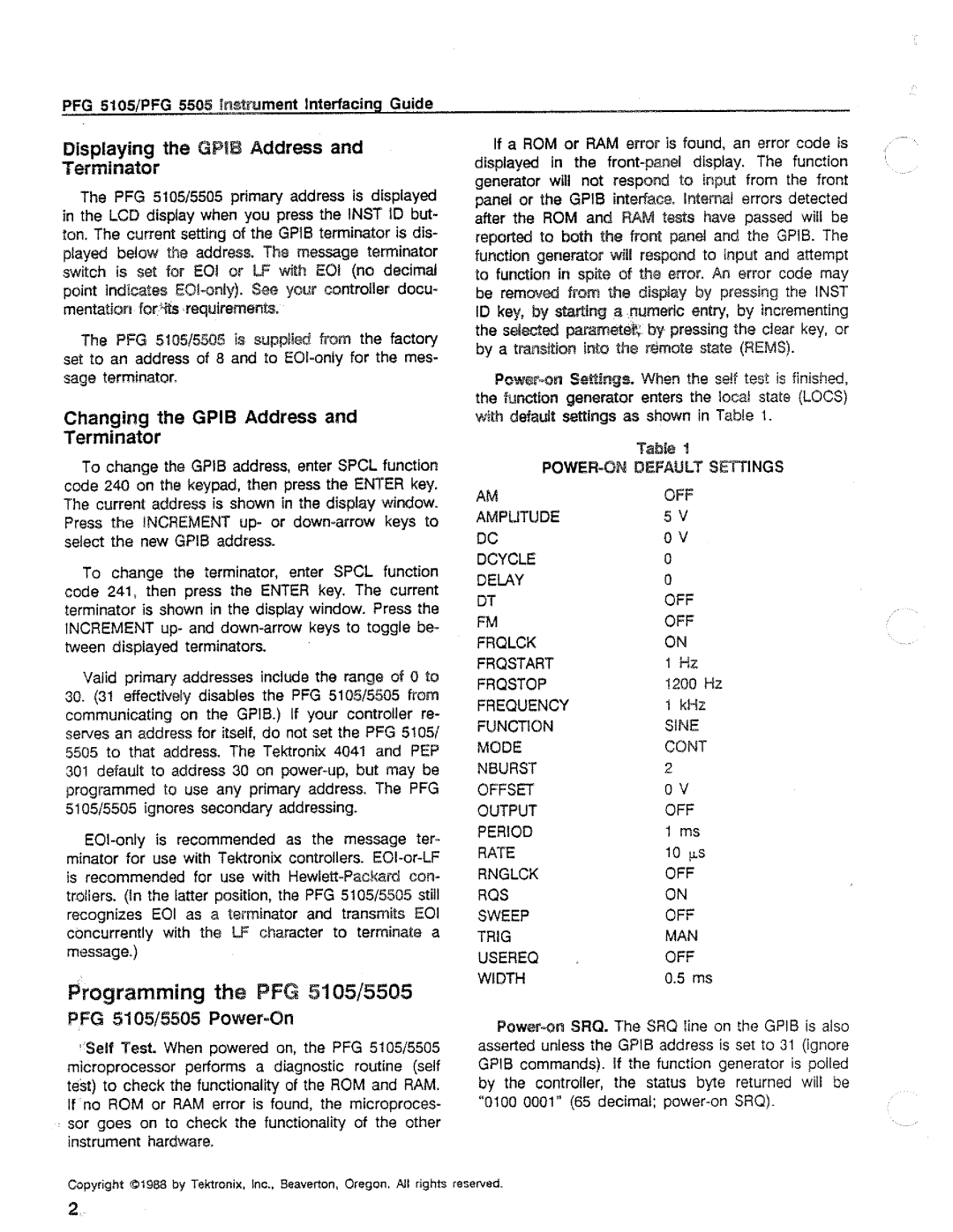 Tektronix PFG 5105, 5505 manual 
