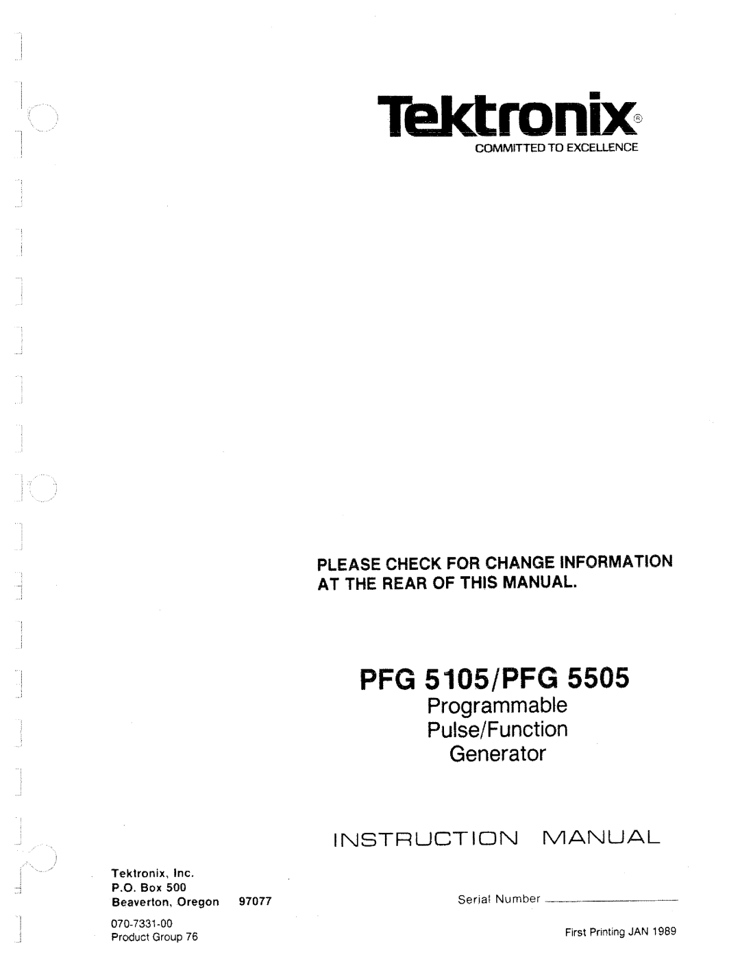 Tektronix PFG 5105, PFG 5505 manual 