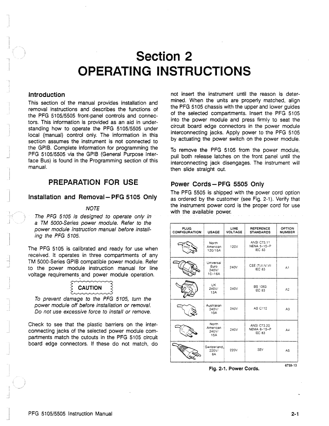 Tektronix PFG 5105, PFG 5505 manual 