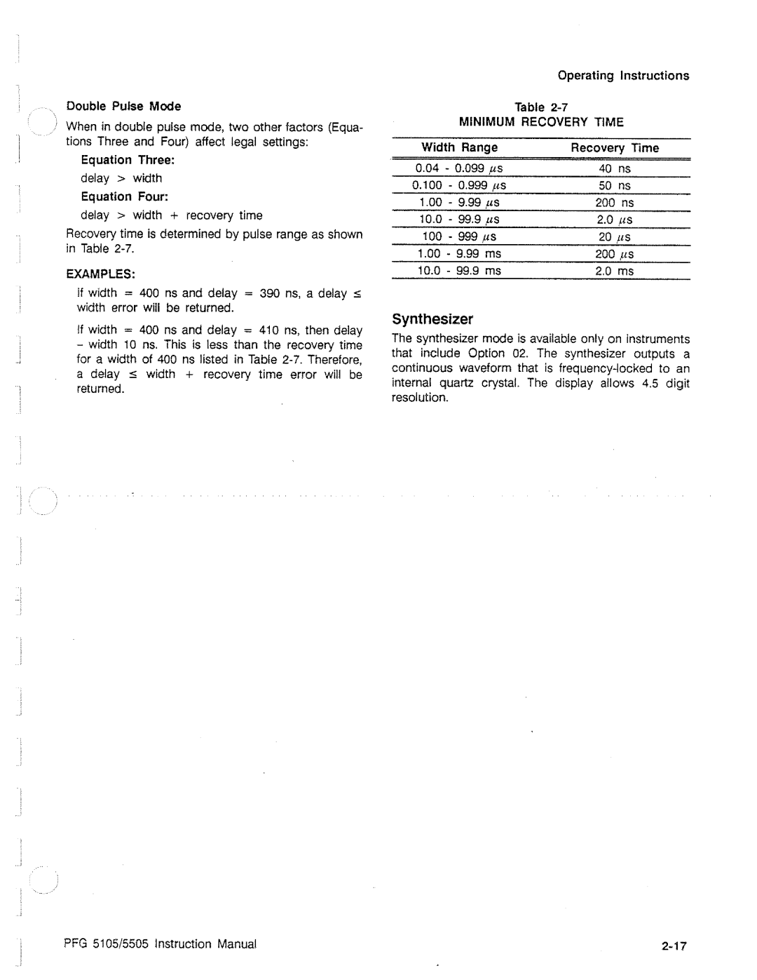 Tektronix PFG 5105, PFG 5505 manual 