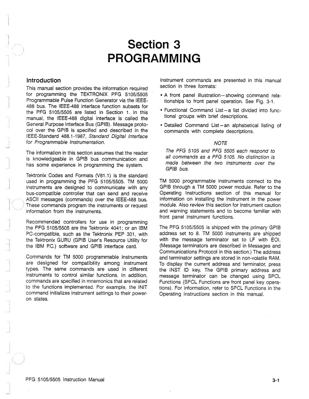 Tektronix PFG 5105, PFG 5505 manual 