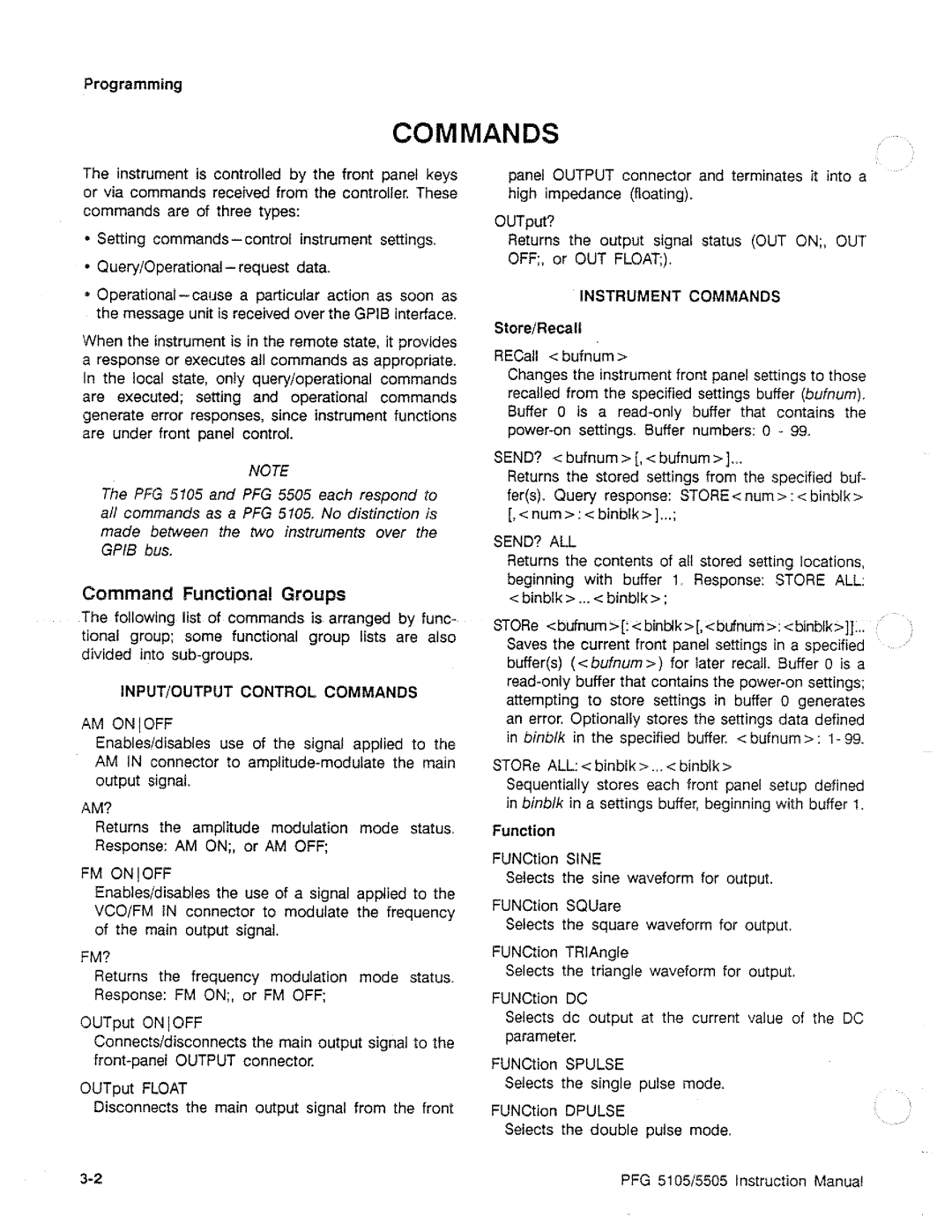 Tektronix PFG 5505, PFG 5105 manual 