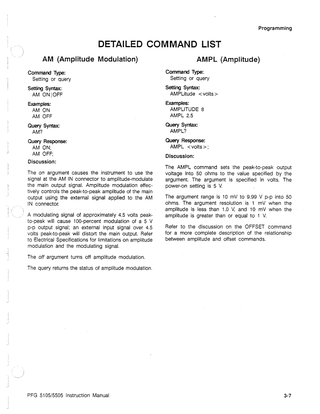 Tektronix PFG 5105, PFG 5505 manual 