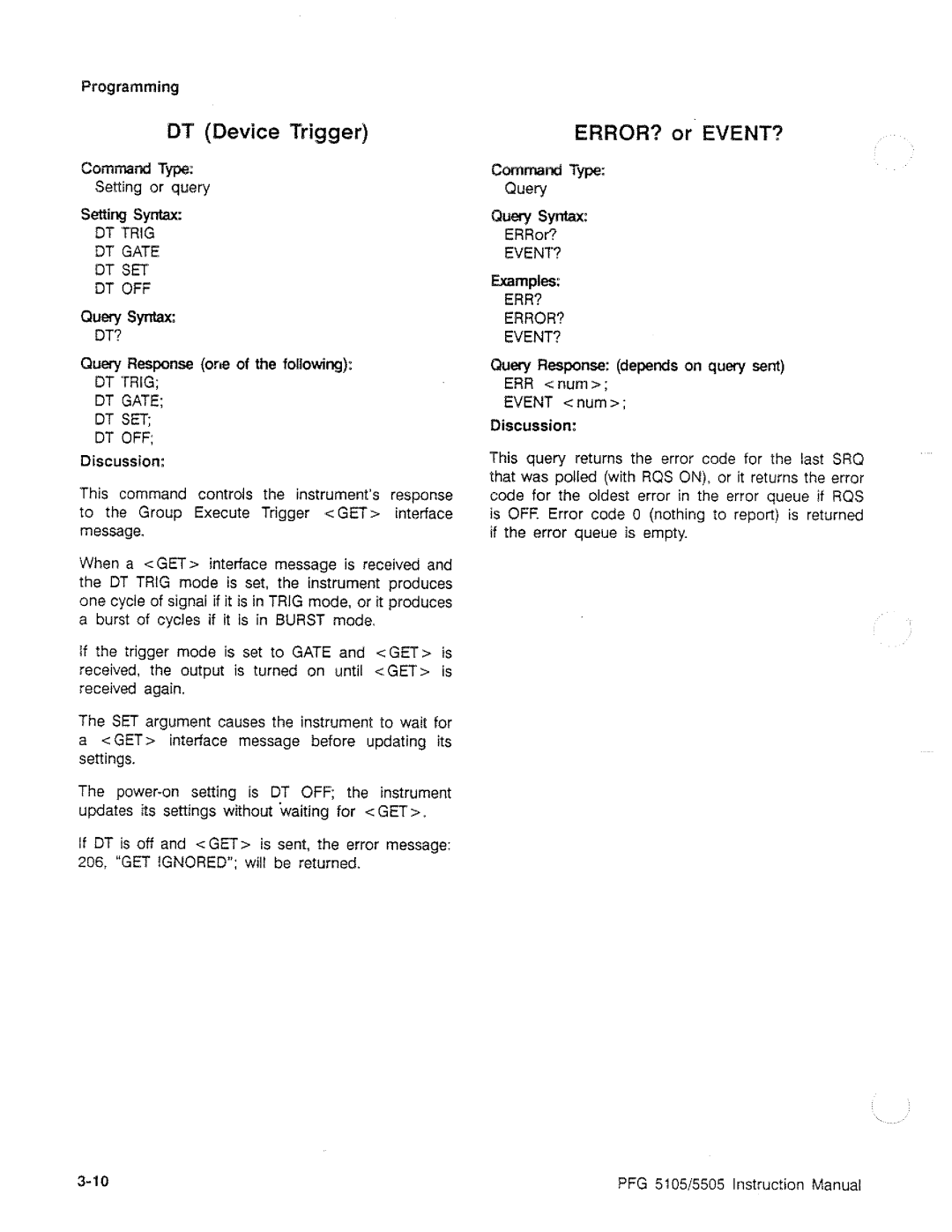 Tektronix PFG 5505, PFG 5105 manual 