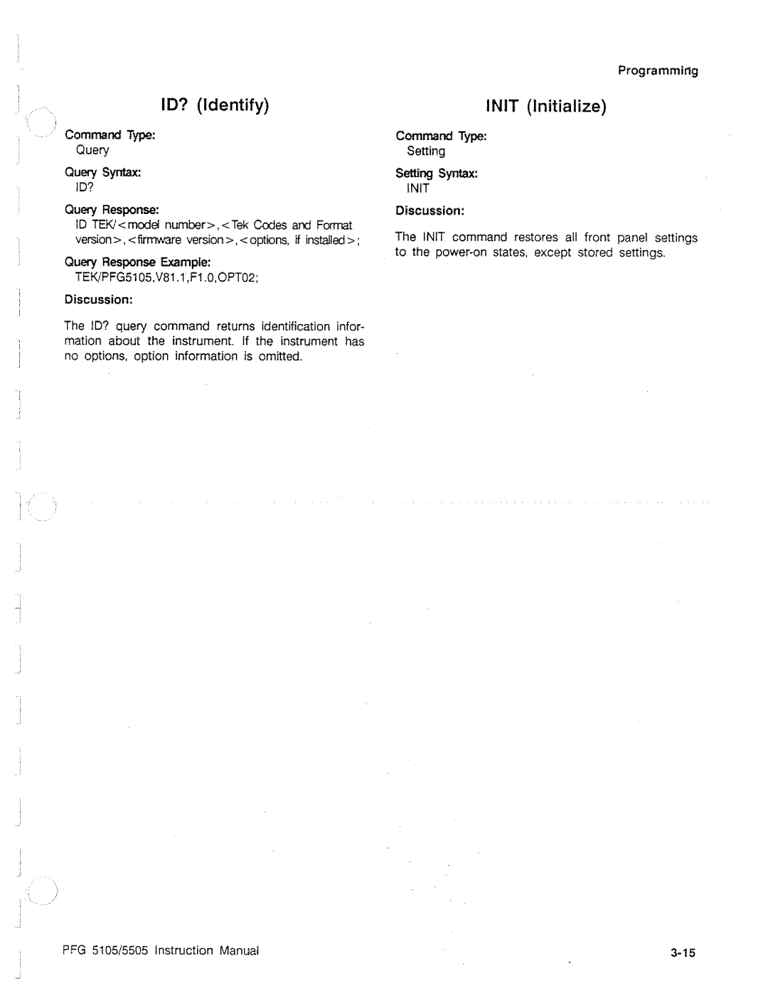 Tektronix PFG 5105, PFG 5505 manual 