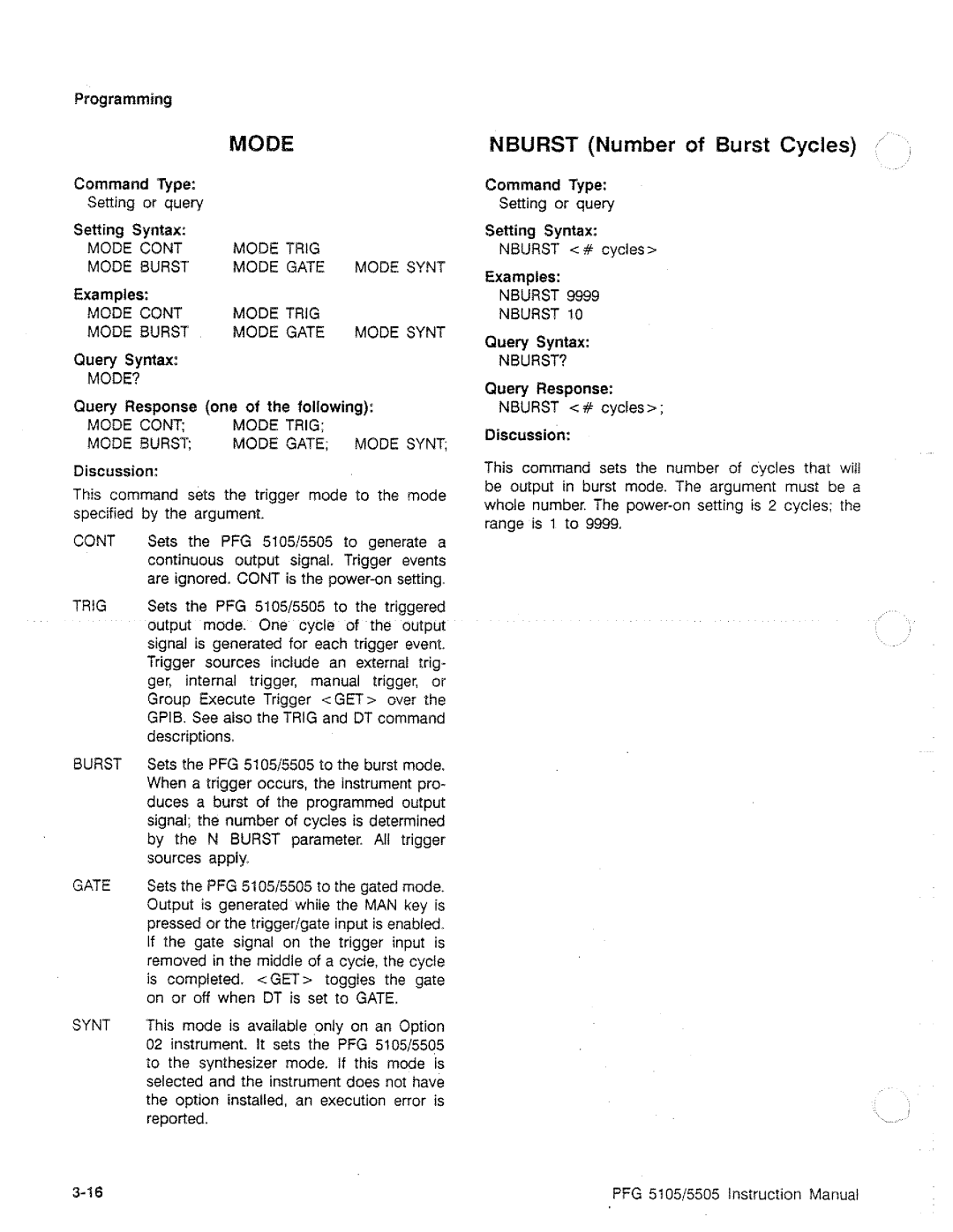 Tektronix PFG 5505, PFG 5105 manual 