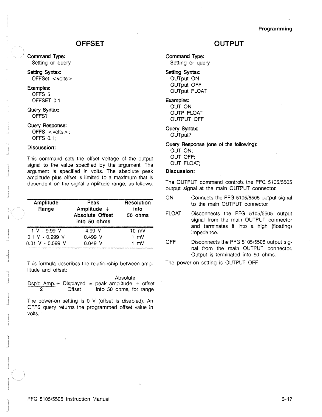 Tektronix PFG 5105, PFG 5505 manual 