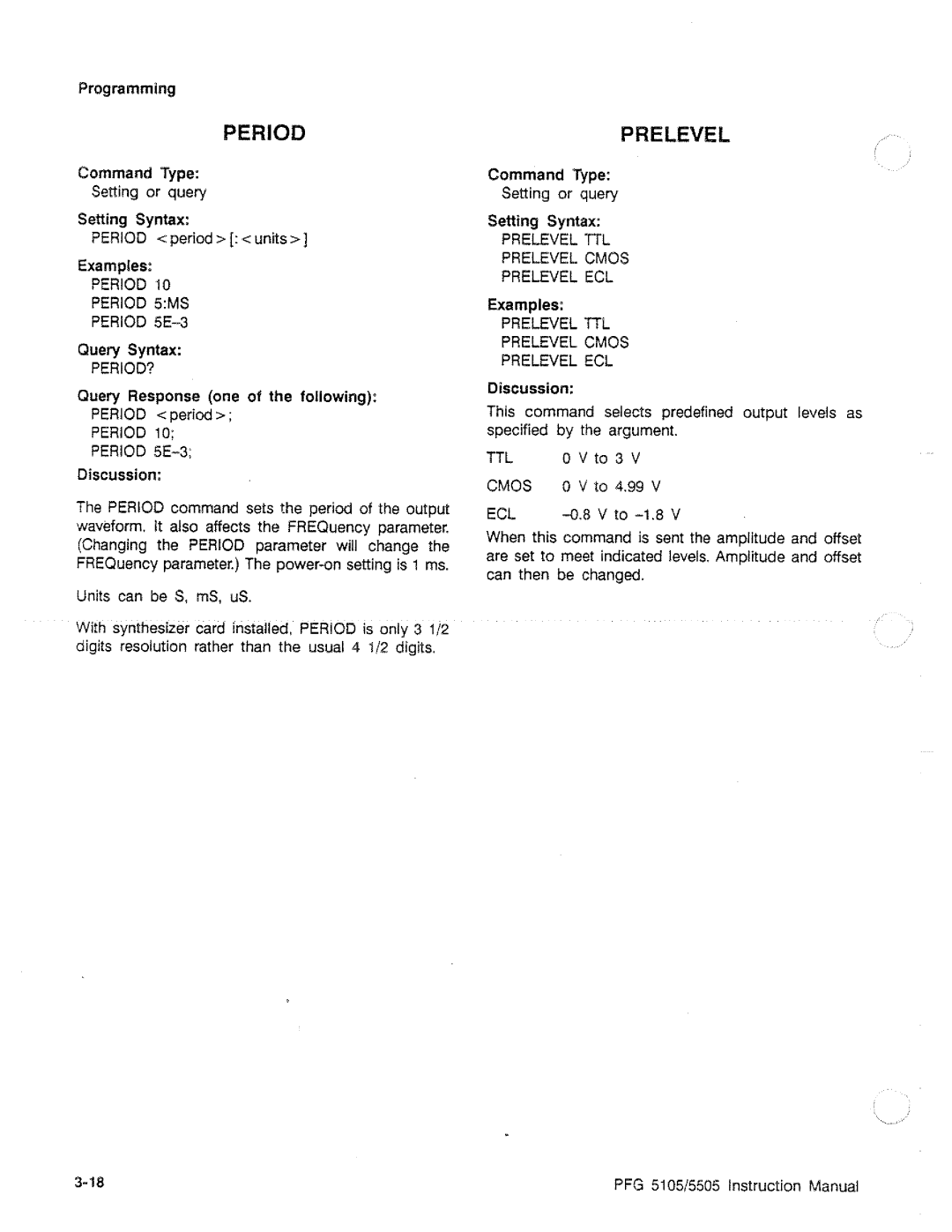 Tektronix PFG 5505, PFG 5105 manual 