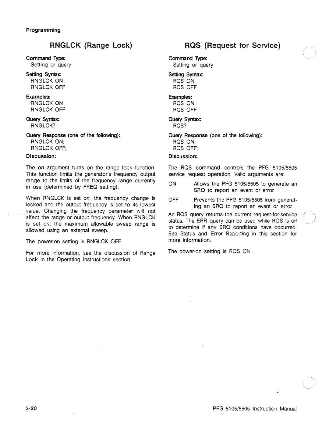 Tektronix PFG 5505, PFG 5105 manual 