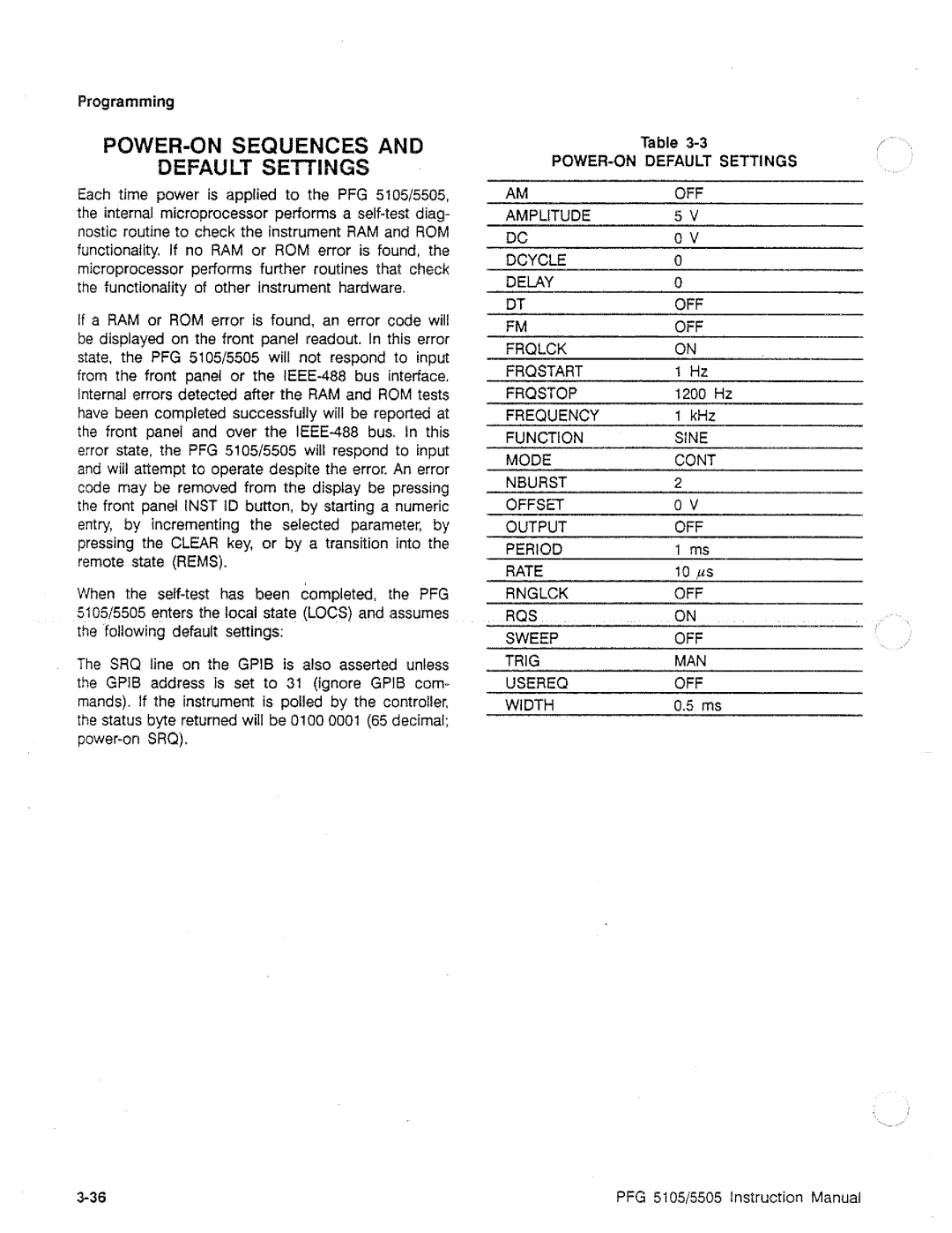 Tektronix PFG 5505, PFG 5105 manual 