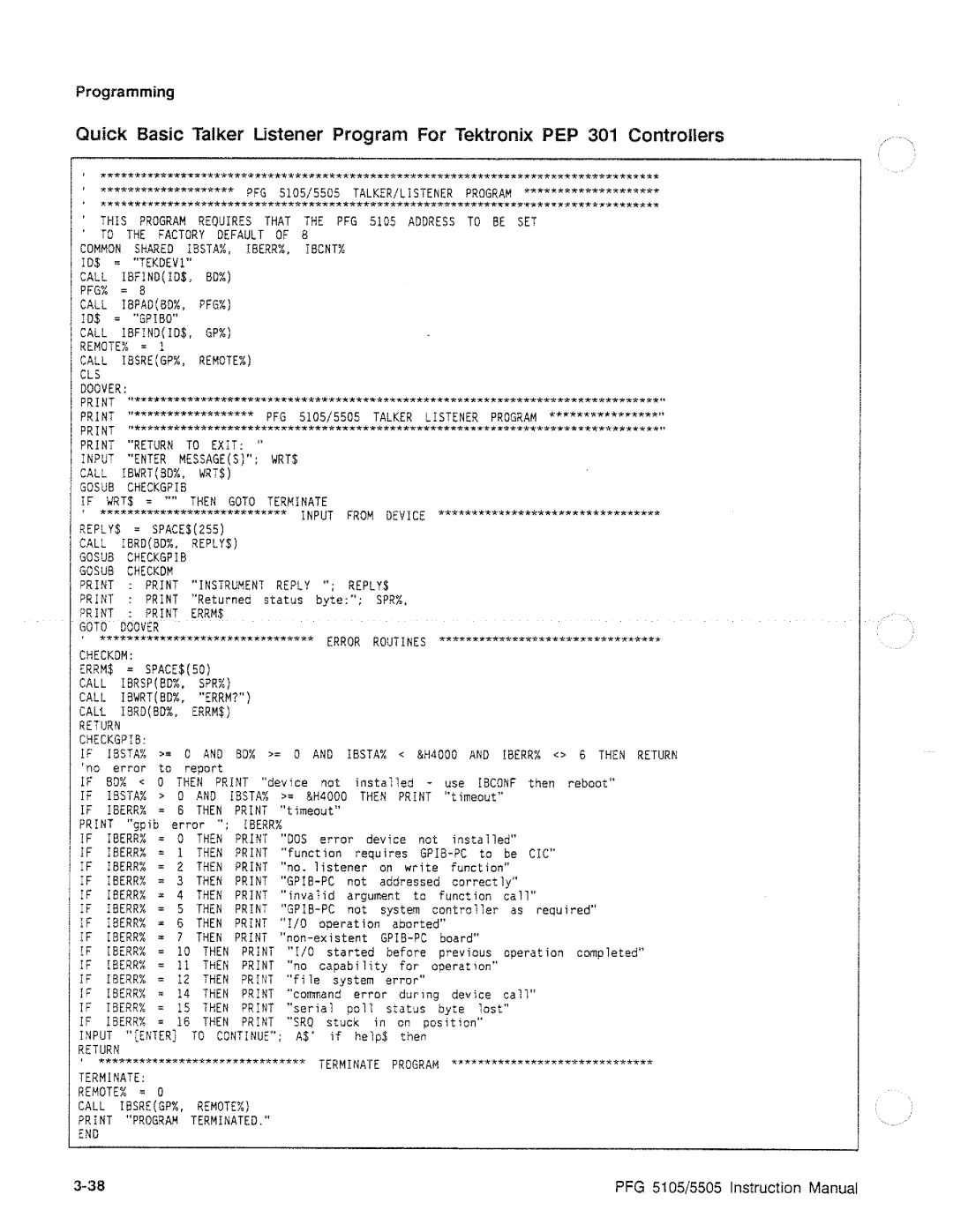 Tektronix PFG 5505, PFG 5105 manual 