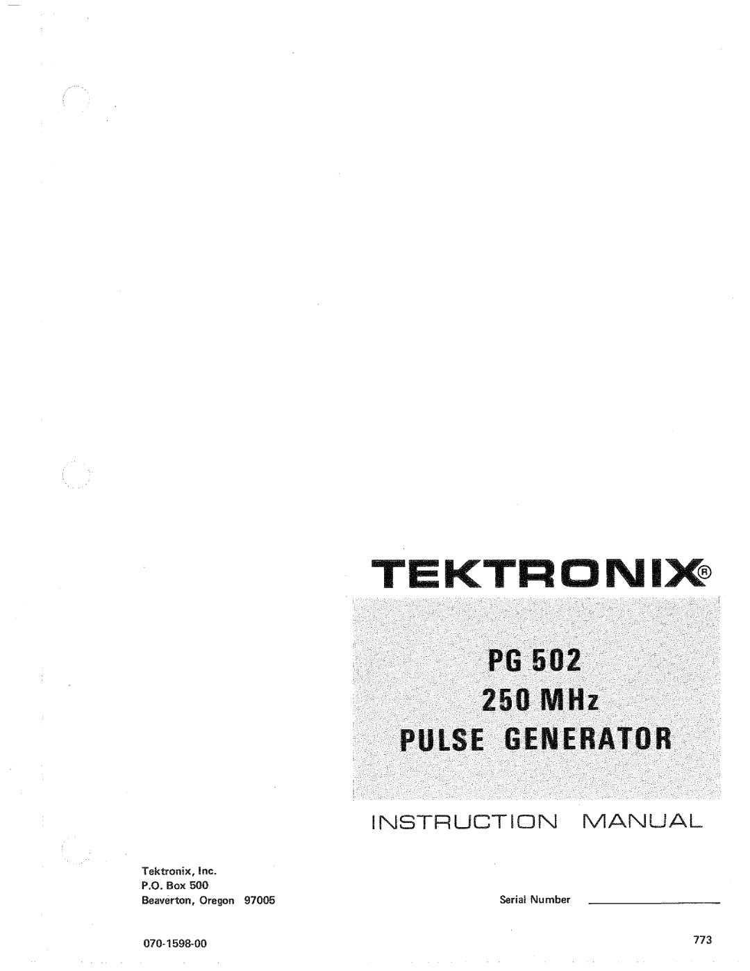 Tektronix PG 502 manual 