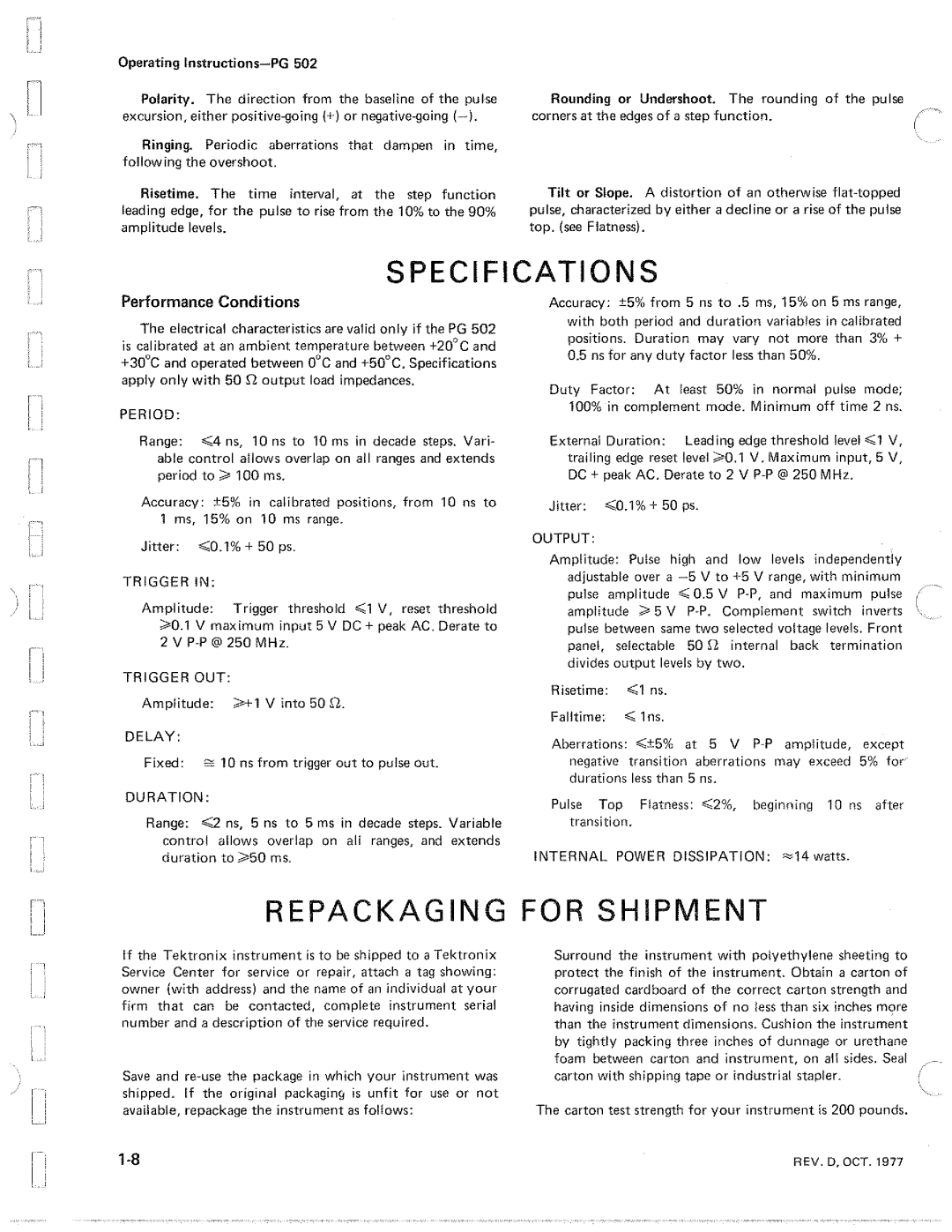 Tektronix PG 502 manual 