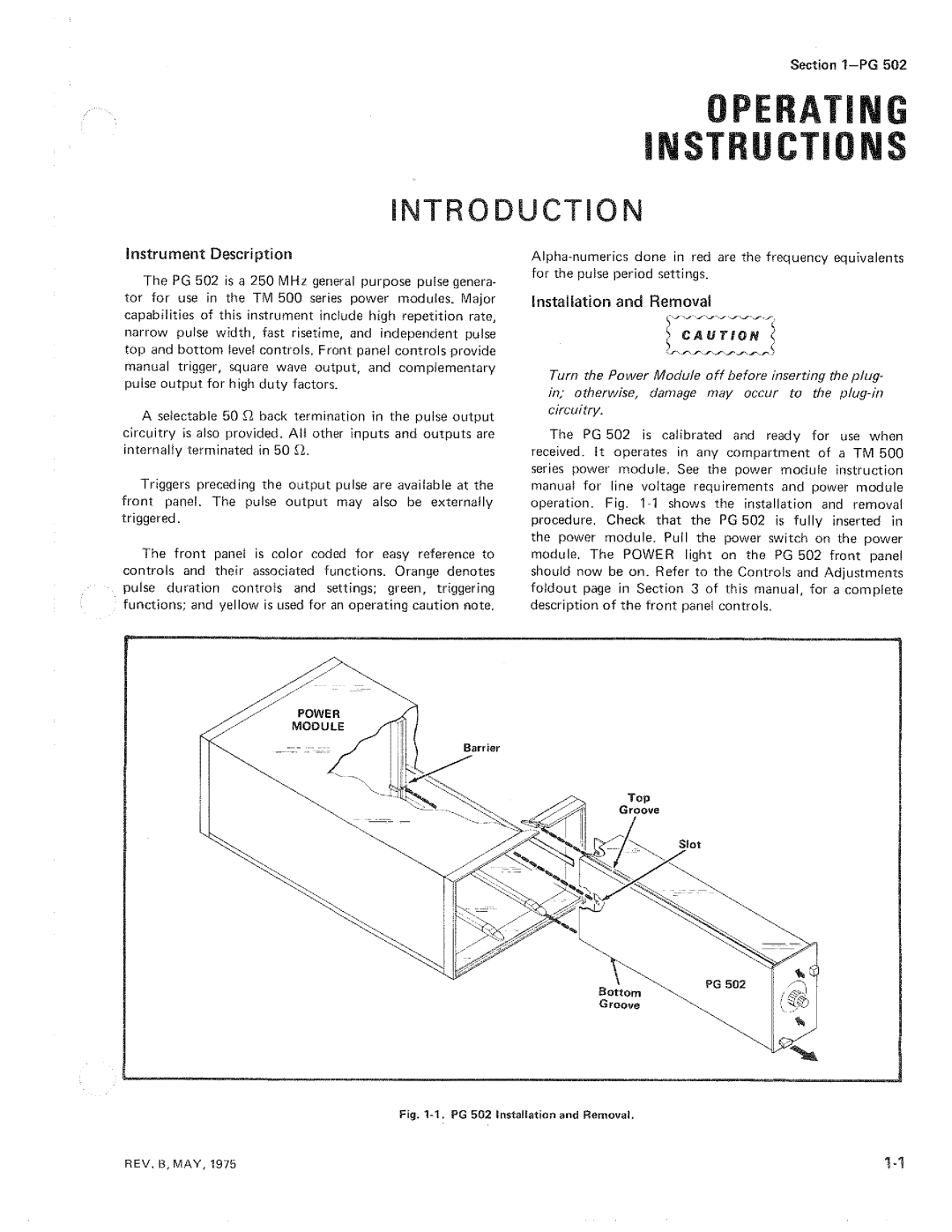 Tektronix PG 502 manual 