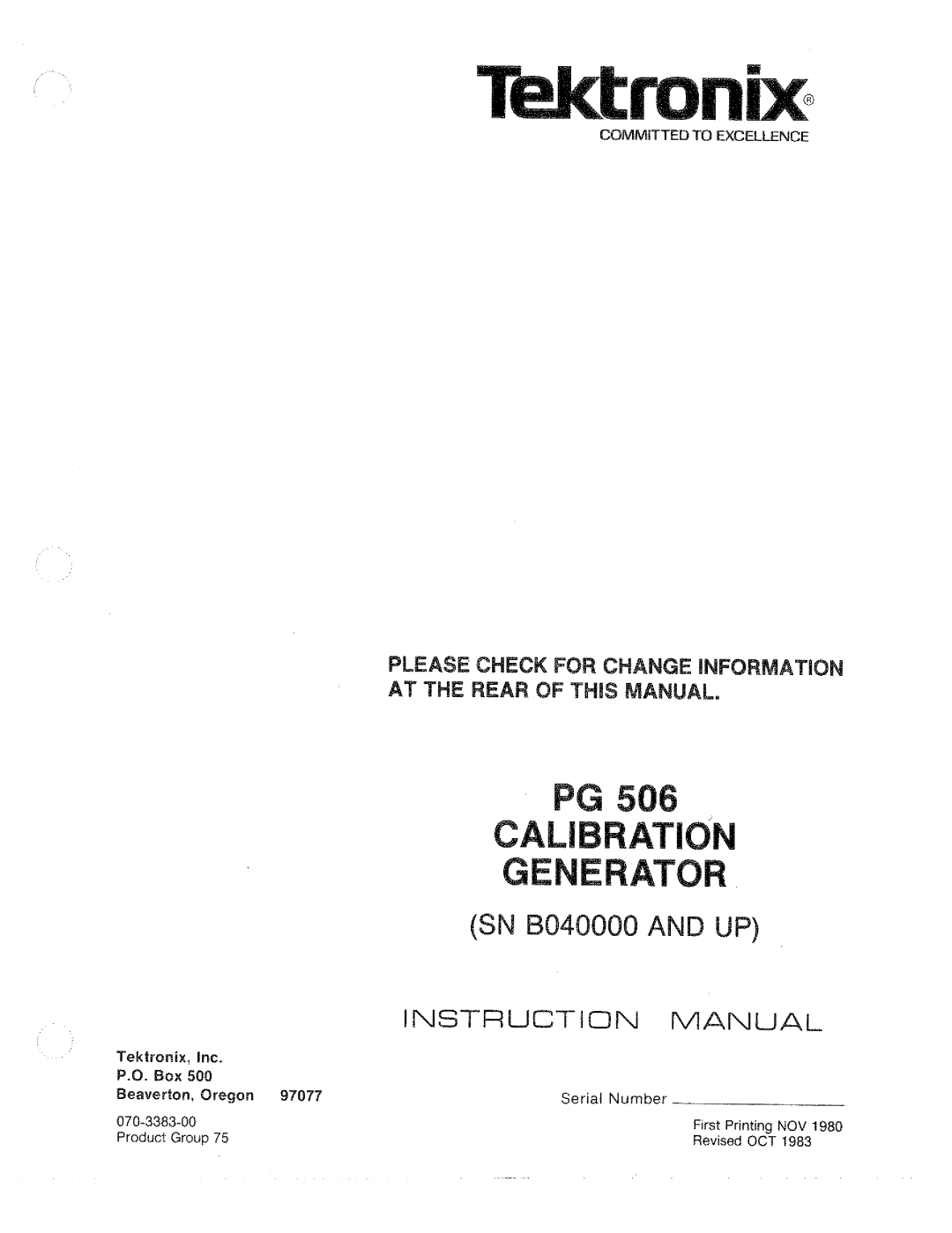 Tektronix PG 506 manual 